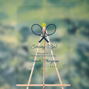 Serving (Age) Tennis Birthday Party Welcome Acrylic Sign