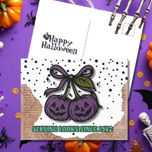 Serving Looks Since 1692 Purple Pumpkins Holiday Postcard