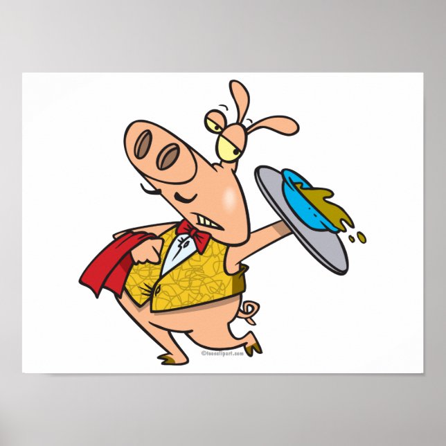 serving pig slop waiter cartoon poster (Front)