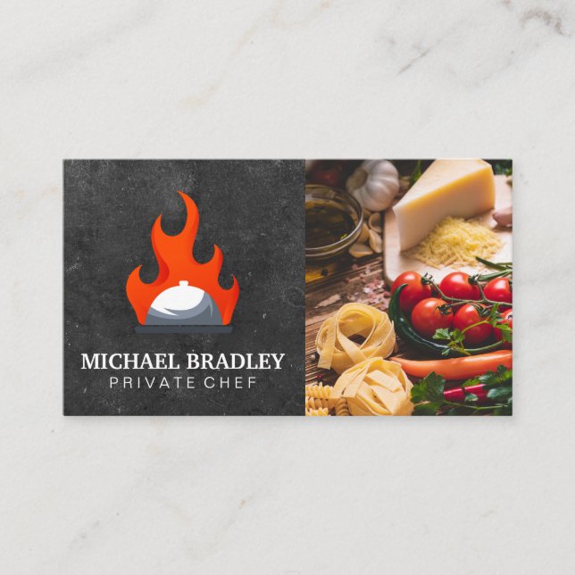 Serving Platter Fire Logo | Pasta Tomato Food  Business Card (Front)