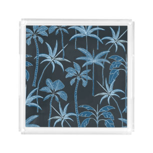 Serving Serenity: Botanical Palm Decorative Navy Acrylic Tray