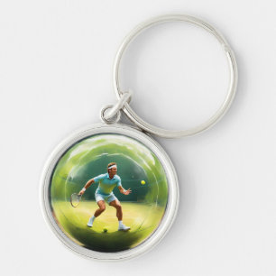 "Serving the Game: Tennis Player In A Tennis Ball Keychain