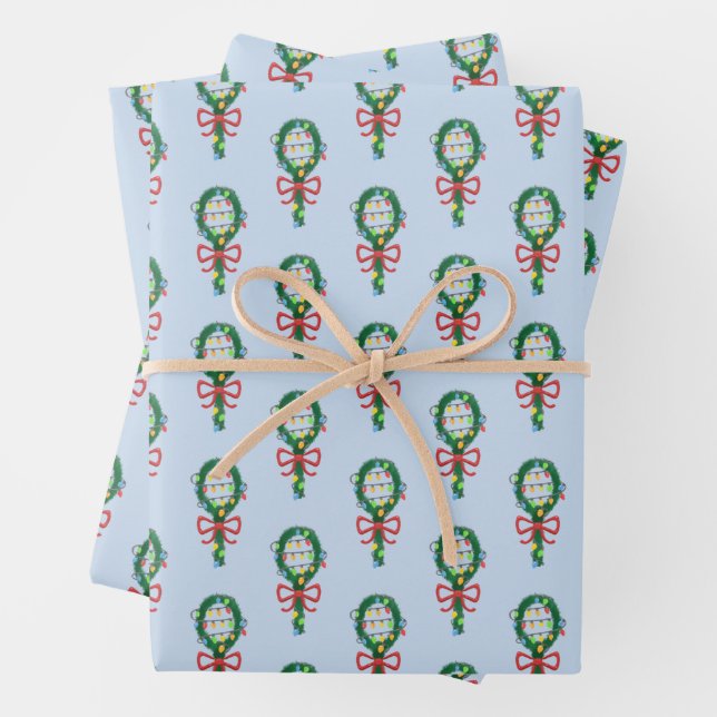 Serving This Christmas Tennis Racket Wreaths  Wrapping Paper Sheets (In situ)