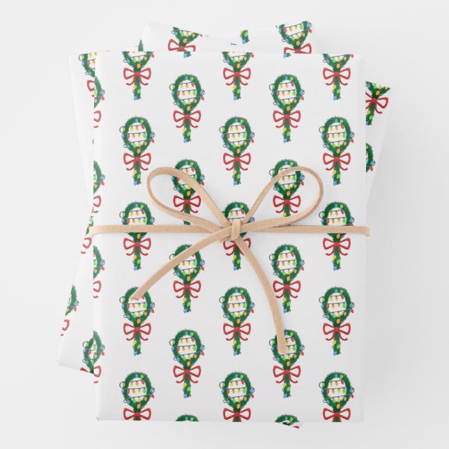 Serving This Christmas Tennis Racket Wreaths  Wrapping Paper Sheets (In situ)