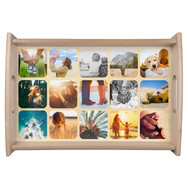 Serving Tray 15 Photo Rounded Template Woodgrain (Front)
