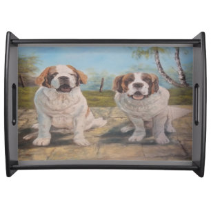 Serving Tray Ann Hayes Painting Two Saint Bernards