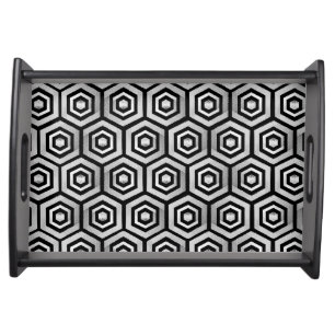 Serving Tray Black White Hexagon Geometric Pattern