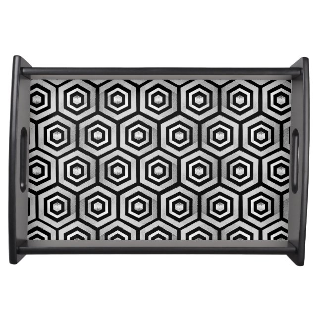 Serving Tray Black White Hexagon Geometric Pattern (Front)