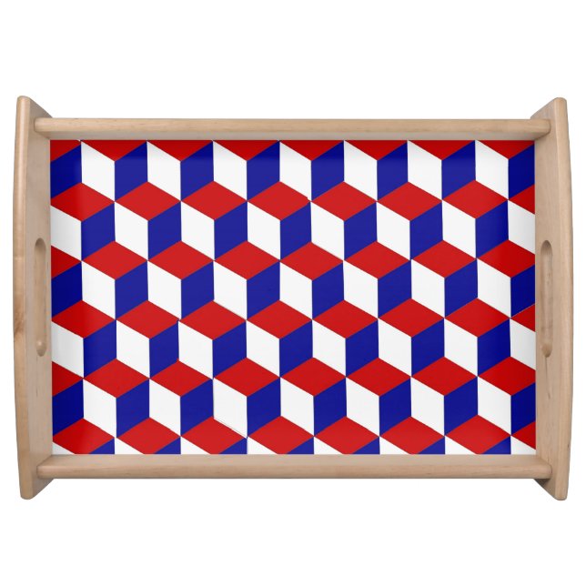 Serving Tray - Block Illusion in Red, White, Blue (Front)