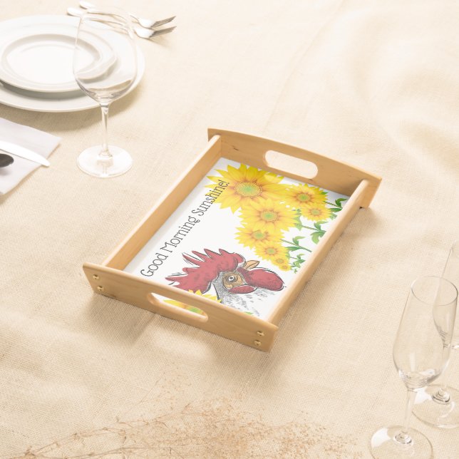 Serving Tray-Chicken Head Sunflowers-Good Morning Tray (Front)
