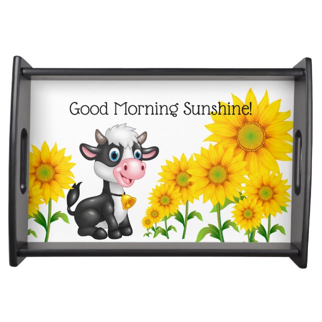 Serving Tray-Cow & Sunflowers-Good Morning Serving Tray (Front)