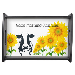Serving Tray-Cow & Sunflowers-Good Morning Serving Tray