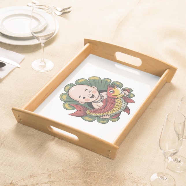 Serving tray | Cute Boy with Lucky Koi (Front)