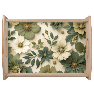 Serving tray green flowers pattern