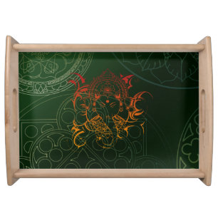 serving tray orange green mandala Elephant Ganesha