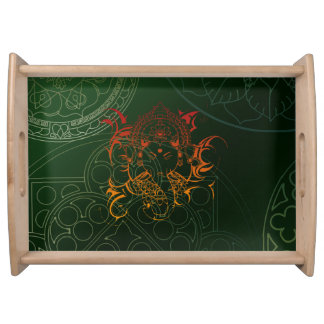 serving tray orange green mandala Elephant Ganesha