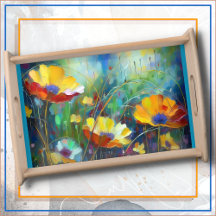 SERVING TRAY - Orange, Yellow, Blue Floral Design
