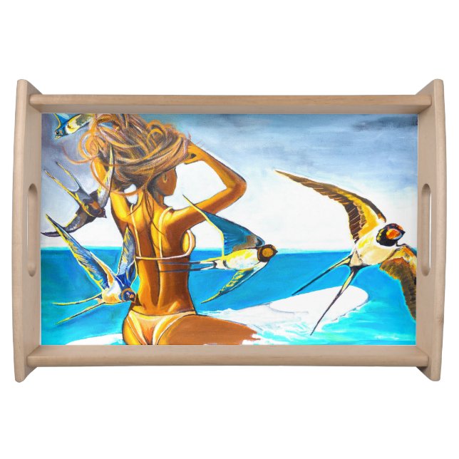 SERVING TRAY PAINTING GIRL ON SURFBOARD (Front)