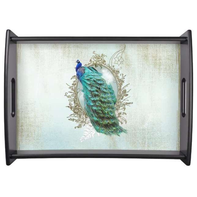 Serving Tray peacock, turquoise, vintage, shabby, (Front)