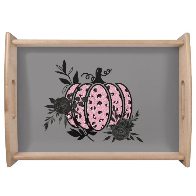 Serving Tray, Pink and Black Leopard Pumpkin Tray (Front)