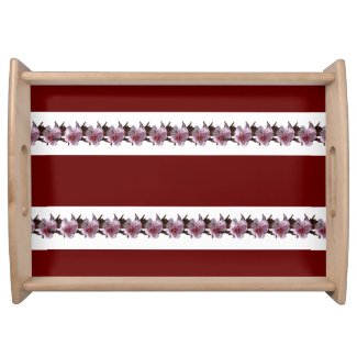 Serving Tray - Plum Blossoms on White Stripes