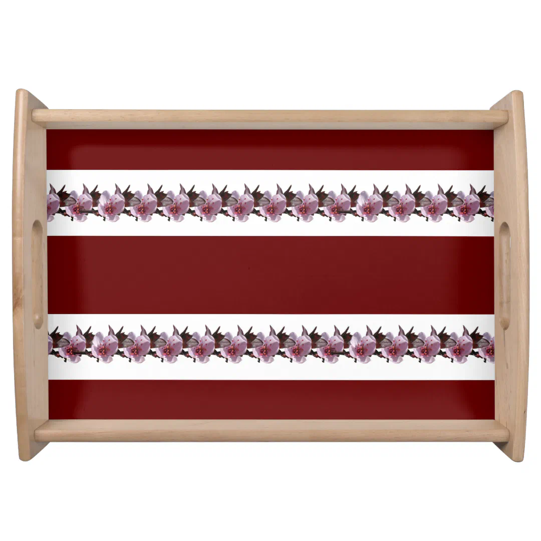 Serving Tray - Plum Blossoms on White Stripes (Front)