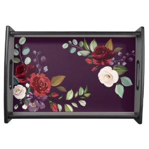Serving Tray Plum Purple Roses Gold Geometric Flor