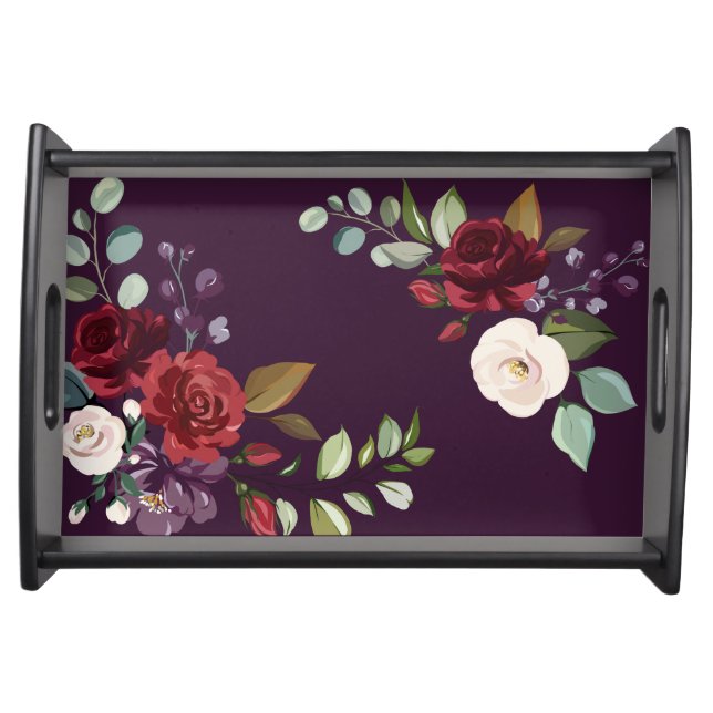 Serving Tray Plum Purple Roses Gold Geometric Flor (Front)