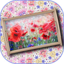 SERVING TRAY - Red Poppies &amp; Blue Cornflowers