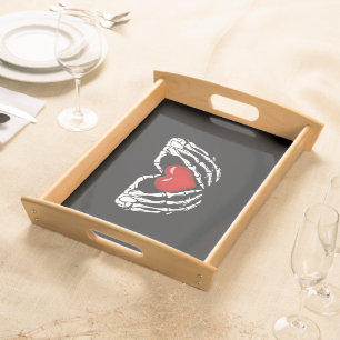 Serving Tray Skeleton Hands Around Heart 