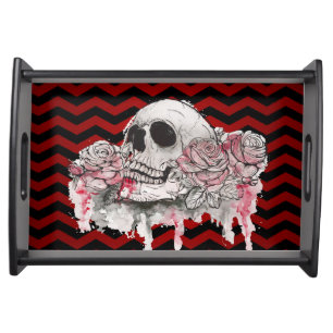 Serving Tray skull Rose Gothic Chevron red black