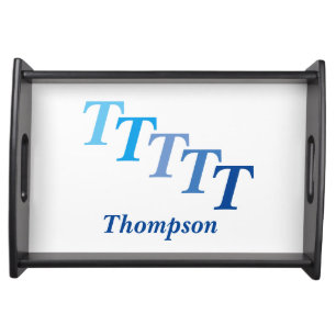 Serving Tray - Stepped Initials, Name in Blues