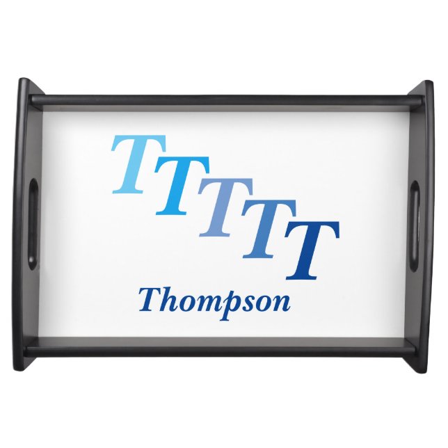 Serving Tray - Stepped Initials, Name in Blues (Front)