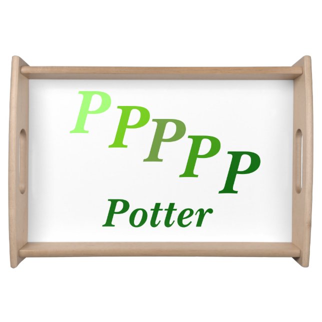 Serving Tray - Stepped Initials, Name in Greens (Front)