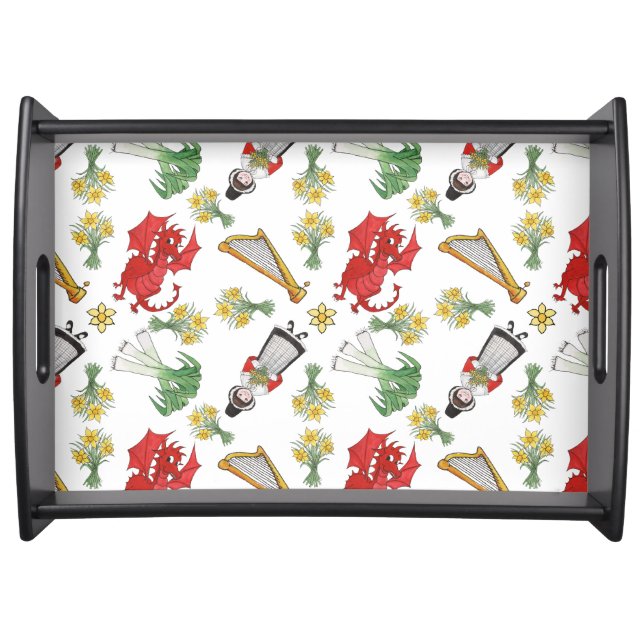 Serving Tray: Welsh Daffodils Dragon Leeks Harp Tray (Front)