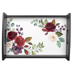 Serving Tray White Roses Gold Geometric Flor