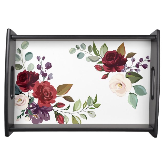 Serving Tray White Roses Gold Geometric Flor (Front)