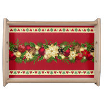 Serving Tray with Christmas pattern- NaturalSmall