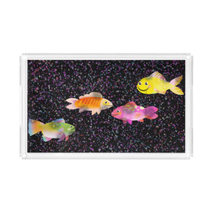 Serving Tray with Colorful Happy Fish