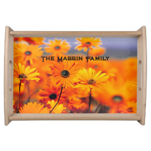 Serving Tray with Gold Colored Daisies
