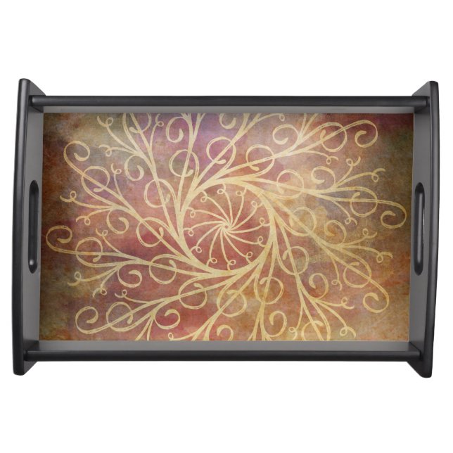 Serving Tray with Handles — Reds and Golds (Front)