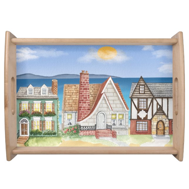 Serving Tray with Homes on the Beach (Front)