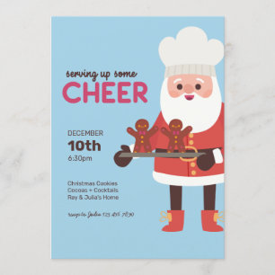 Serving Up Some Cheer Santa Baking Gingerbread Invitation