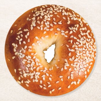 Sesame Bagel Paper Coaster by BostonRookie at Zazzle