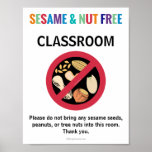 Sesame &amp; Nut Free Classroom Custom Allergy School Poster at Zazzle