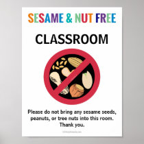 Sesame & Nut Free Classroom Custom Allergy School Poster