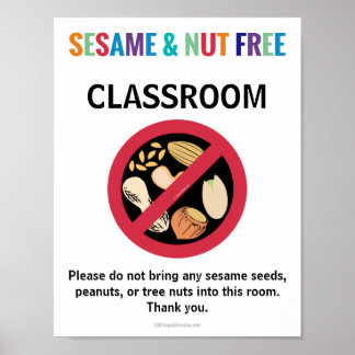 Sesame & Nut Free Classroom Custom Allergy School Poster