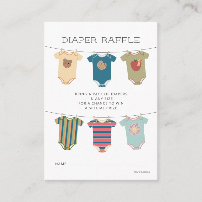 Sesame Pals Bodysuits Baby Shower Diaper Raffle Enclosure Card (Front)
