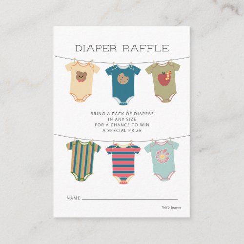 Sesame Pals Bodysuits Baby Shower Diaper Raffle Enclosure Card
