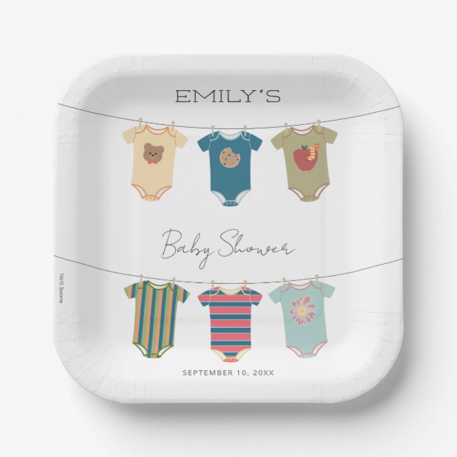 Sesame Pals Bodysuits Baby Shower Paper Plates (Front)